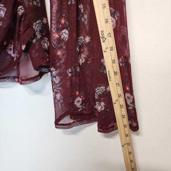 Bongo Mesh Flare Sleeve Blouse Top Size L Plum Wrap Front Boho Y2K Whimsigoth - Picture 8 of 12